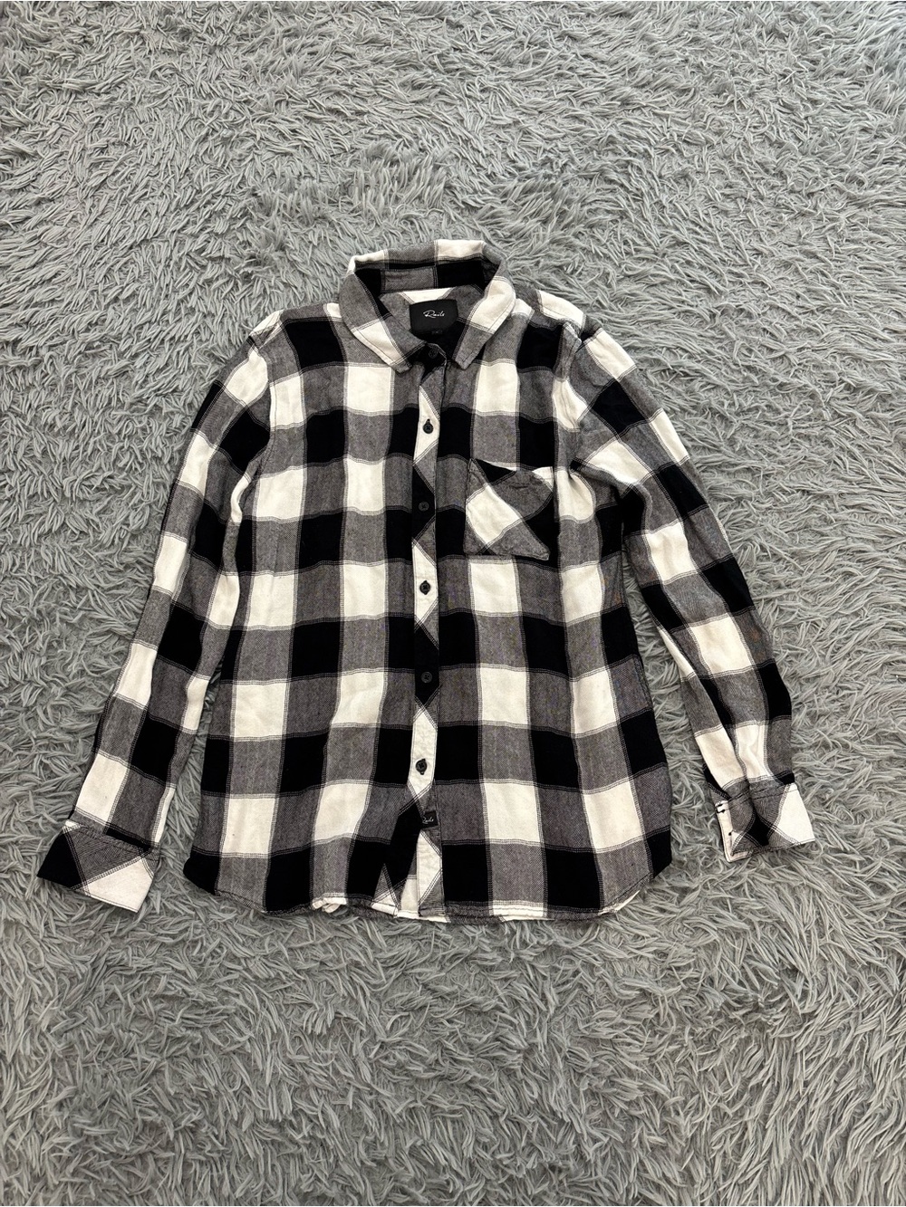Rails Women’s Hunter Plaid Button Down Shirt White Black Large Rayon Lagenlook